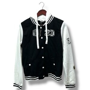 Varsity‎ Hoodie Jacket XL Black White Letterman Preppy Y2K Skater Sporty E-Girl